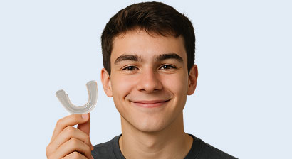 teenager holding mouth guard
